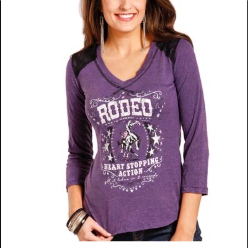 Panhandle Rodeo Purple Shirt Large 3/4 Sleeve